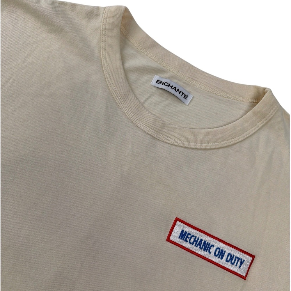 Enchante Mechanic On Duty Graphic Long Sleeve 100% Cotton Cream Mens Large